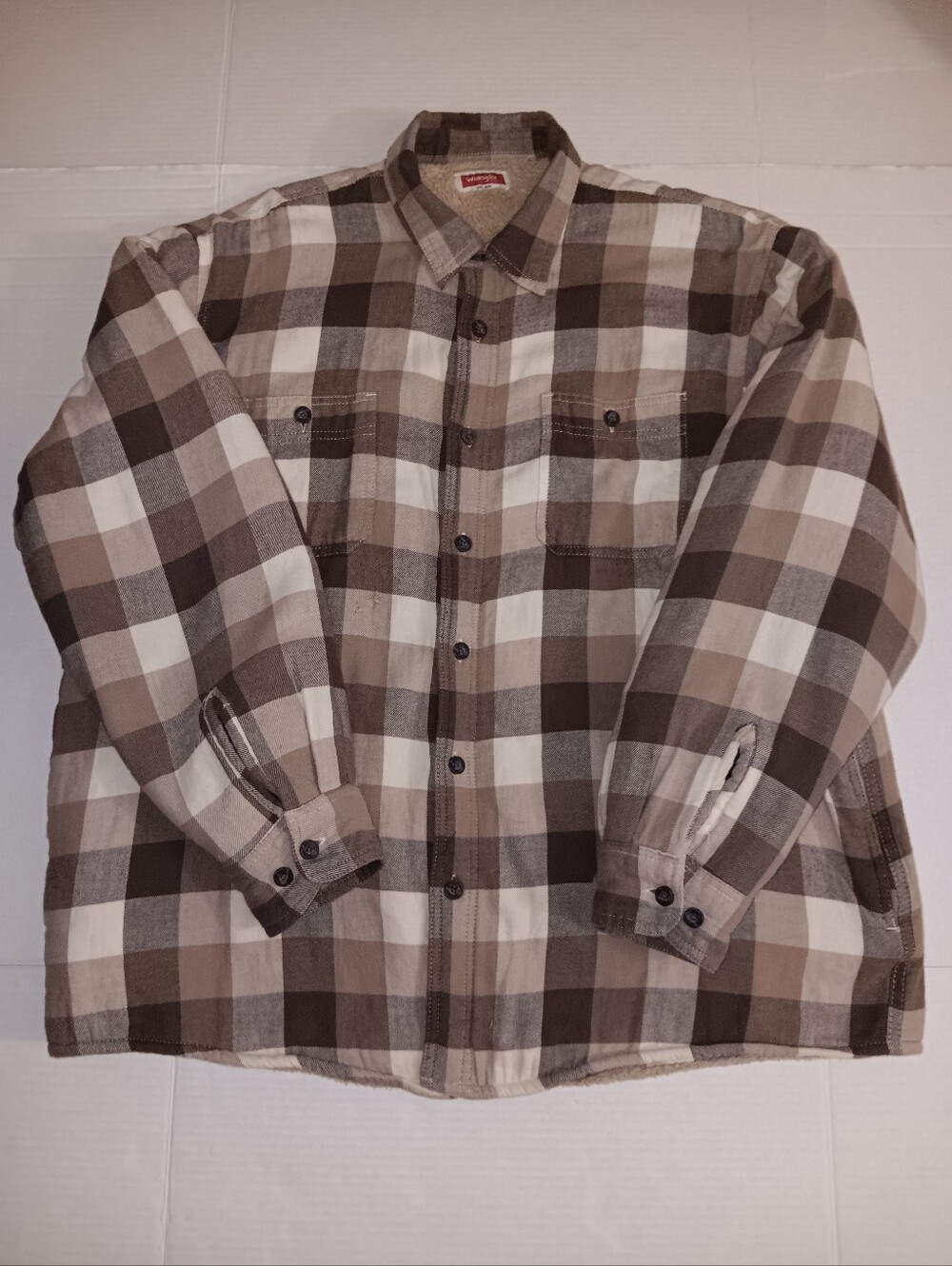 WRANGLER WORKWEAR PLAID SHERPA-LINED FLANNEL SHIRT JACKET
